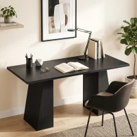 HOMCOM 63 Inch Computer Desk with Trapezoidal Frame Light Black Wood Grain(m-1)