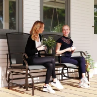Outsunny Patio Glider Rocking Chair 2 Person Outdoor Loveseat Rocker Garden Furniture Bench, Black(m-1)
