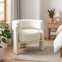 HOMCOM Upholstered Armchair, Sherpa Accent Chair with Lumbar Pillow, Padded Armrests and Thick Cushion, Cream White(m-8)