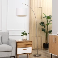 HOMCOM Arc Floor Reading Lamp, Tall Pole Standing Lamp with Hanging Fabric Lampshade for Living Room or Bedroom, Silver/White(m-16)
