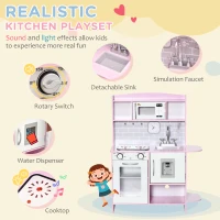 Qaba Pretend Play Kitchen with Sound Effects and Stove Lights, Kids Kitchen Playset with Storage, Water Dispenser Preschool & Kindergarten Gift for 3-6 Years Old, Pink(m-4)