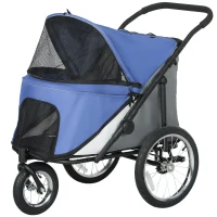 PawHut 3 Wheels Dog Stroller w/ One-Hand Fold, Rubber Wheels, Storage Bag, Soft Cushion, for Small & Medium Dogs, Blue(m-1)