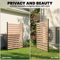 Outsunny Privacy Screen Panel, 38" x 76" No Dig Space Divider with Fir Wood Planks and Aluminum Posts, Great to Hide Trash Cans(m-5)