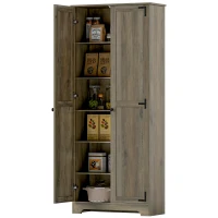 HOMCOM 72" Farmhouse Pantry Cabinet, Freestanding Food Pantry Cabinet with Adjustable Shelves, Distressed Gray(m-1)