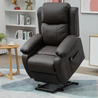 HOMCOM Living Room Power Lift Chair, PU Leather Electric Recliner Sofa Chair for Elderly with Remote Control, 3 Positions, Side Pockets, Extended Footrest, Brown(m-10)