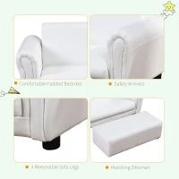 Qaba Kids Sofa Set with Footstool for Toddlers and Babies, White(m-7)