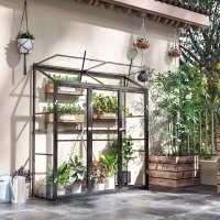Outsunny 6' x 2' Aluminum Greenhouse, Polystyrene Walk-in Garden Greenhouse with 2 Adjustable Roof Vents and 3 Doors, Clear(m-12)