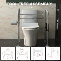 HOMCOM Stand Alone Toilet Safety Frame, Toilet Rails with Adjustable Height Width, 300lb Grab Bar with Suction Cups, Storage, Padded Handles for Elderly(m-7)