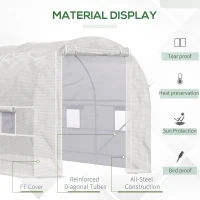 Outsunny 14.6' x 6.6' x 6.6' Walk-In Tunnel Greenhouse, Large Garden Hot House Kit with 6 Roll-up Windows & Roll Up Door, Steel Frame, White(m-5)