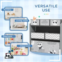 Qaba Toy Storage Organizer with 6 Storage Bins and 3-Tier Bookshelf, Toy Storage Shelf for Bedroom, Animal Design, Gray(m-6)
