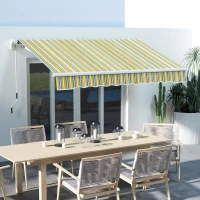Outsunny 10' x 6.5' Manual Retractable Awning with LED Lights, Aluminum Frame Sun Canopies for Patio Door Window, Yellow/Grey(m-1)