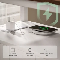 HOMCOM Side Table with Charging Station and USB Ports, Narrow End Table with Drawers, Shelf for Living Room, White(m-4)