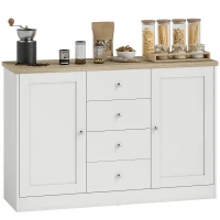 HOMCOM Country Style Sideboard Buffet Cabinet, Coffee Bar Cabinet with Adjustable Shelf, 2 Shaker Doors and 4 Drawers, White(m-9)