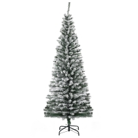 HOMCOM 6ft Flocked Christmas Tree, Pencil Artificial Xmas Tree with Faux Snow, Dense Branches, Foldable Metal Base for Indoor Holiday Decor