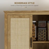 HOMCOM 64" Kitchen Pantry, Tall Storage Cabinet with 4 Rattan Doors, 4 Tier Shelves and Adjustable Shelf, Natural(m-4)