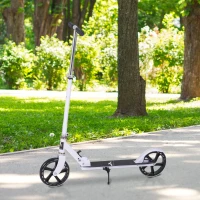 Aosom Kids Foldable Kick Scooter with Adjustable Height, Soft Textured Handles, Wide Deck, Brakes for Ages 7-14, 29.5" H - 39" H, White(m-10)