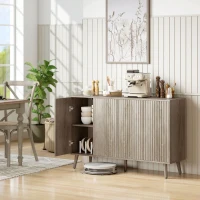 HOMCOM Buffet Cabinet with Storage, Modern Fluted Sideboard with Adjustable Shelves for Dining Room Living Room, Light Grey(m-1)