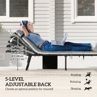 Outsunny Outdoor Lounge Chair Set of 2, Folding Chaise Lounge Tanning Chair with Cushion, Side Pocket, Black/Grey(m-4)