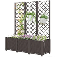 Outsunny 3PCS Plastic Planter Box with Trellis, Self-Watering Raised Garden Bed with Trellis and Automatic Watering Timer Kit(m-1)