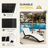 Outsunny Patio Foldable Wicker Chaise Lounge, PE Rattan Outdoor Lounge Chair, Bed with Cushion for Garden, Backyard, Lawn, Beige(m-4)