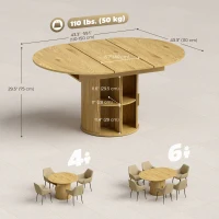 HOMCOM Extendable Dining Table for 6, 60" Farmhouse Kitchen Table with 2-Tier Storage Shelf and Fluted Sliding Doors, Natural(m-3)