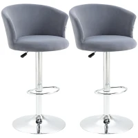 HOMCOM Adjustable Bar Stools Set of 2, Velvet Upholstered Kitchen Stool, Swivel Counter Height Barstool with Footrest for Dining Room, ‎Grey(m-1)