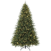 HOMCOM 7.5ft Pre-lit Classic Artificial Christmas Tree with 3,719 Branch Tips 1000 Warm White LED Lights, Green