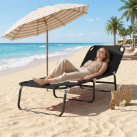 Outsunny Folding Chaise Lounge Pool Chairs, Outdoor Sun Tanning Chairs with 5-Level Reclining Back, Steel Frame for Beach, Yard, Patio, Black(m-9)