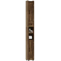HOMCOM Narrow Bathroom Cabinet, Tall Bathroom Storage Cabinet with Barn Doors, Drawer and Adjustable Shelves, Brown Wood Grain(m-9)