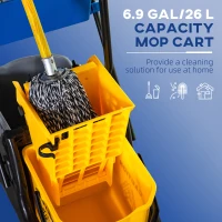 HOMCOM 2 x 6.9 Gallon Mop Water Bucket Wringer Cart with Easy to Use Side Press Wringer, Smooth Wheels, Mop-Handle Holder(m-4)