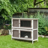 PawHut Wooden Bunny Rabbit Hutch, Small Animal Habitat with Ramp, Removable Tray & Weatherproof Roof, Indoor/Outdoor, Brown(m-2)