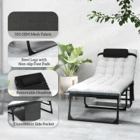 Outsunny Outdoor Lounge Chair Set of 2, Folding Chaise Lounge Tanning Chair with Cushion, Side Pocket, Black/Grey(m-7)