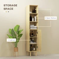 HOMCOM Tall Bathroom Cabinet with Rattan Doors, Freestanding Bathroom Storage Cabinet with Adjustable Shelves, Distressed Oak(m-6)