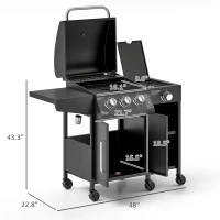 Outsunny 3 Burner Propane Gas Grill with Side Burner Barbecue Grill with Shelves, 9.5 KW Output, 310 Sq. in. Cooking Area(m-3)