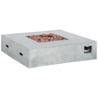 Outsunny Outdoor Propane Fire Pit Table Faux Grey Ledge Stone 42-inch Square Gas Fire Pit Table, 50,000BTU Auto Ignition Gas Firepits with Protective Cover, Lava Rocks, CSA Certification for Outdoor, Grey(m-1)