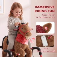 Qaba Kids Spring Rocking Horse, Ride on Horse with Neighing Sounds, Plush Animal Ride on Toy for Ages 3+ Years, Brown(m-4)