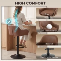 HOMCOM Bar Stools PU Leather Adjustable Swivel Barstools Backrest Counter Chairs Set of 2 Brown(m-7)