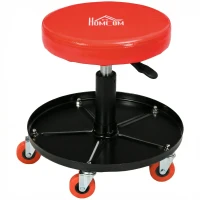 HOMCOM Shop Stool, Pneumatic Adjustable Mechanic Stool, with Tool Tray, Wheels - Orange(m-2)