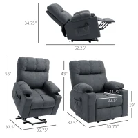 HOMCOM Electric Power Lift Chair Recliners for elderly, Oversized Recliner Chair with Remote Control, Dark Gray(m-3)