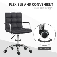 HOMCOM Home Office Chair, Modern Computer Desk Chair, Task Chair with Upholstered PU Leather, Adjustable Height, Swivel Wheels, Black(m-5)