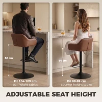 HOMCOM Bar Stools PU Leather Adjustable Swivel Barstools Backrest Counter Chairs Set of 2 Brown(m-5)