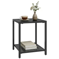 Outsunny Outdoor Coffee Table 2-Tier Patio Coffee Table with Storage Shelf, Adjustable Feet for Garden Balcony Poolside Black(m-9)