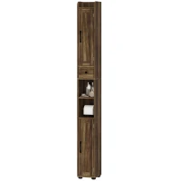 HOMCOM Narrow Bathroom Cabinet, Tall Bathroom Storage Cabinet with Barn Doors, Drawer and Adjustable Shelves, Brown Wood Grain(m-2)