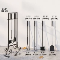 Outsunny Fireplace Tools Set 5 Pieces Metal Fire Place Kit with Brush, Shovel, Poker, A Pair of Tongs, Stand, Black(m-3)