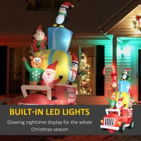 Outsunny 9ft Christmas Inflatables Outdoor Decorations Santa Claus Drives a Gift Car with Elk, Elf and Two Penguins(m-4)