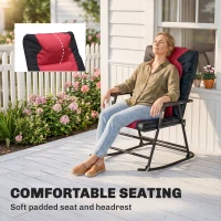 Outsunny 3pc Patio Foldable Rocking Chair Set, Outdoor Rocking Chairs and Table Bistro Set w/ Padded Seat, Headrest, Backrest for park, backyard, garden, Red(m-8)