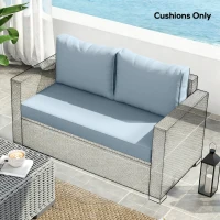 Outsunny 2 Seater Outdoor Seat Cushions with Backrest, Loveseat Double Sofa Outdoor Furniture Cushions, Light Blue(m-7)