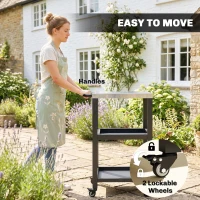 Outsunny Outdoor Grill Cart with Stainless Steel Tabletop, 2 Shelves, Rolling Prep Dining Cart with Lockable Wheels(m-6)