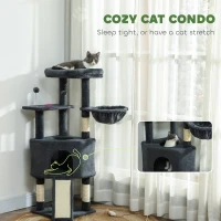 PawHut 47 Inch Cat Tree, Cat Tower for Indoor Cats with Cozy Condo, Bed, Toy Balls, Sisal Scratching Posts, Hammock, Dark Grey(m-5)