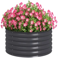 Outsunny Galvanized Raised Flower Bed, 3 x 3 x 1.5 ft Outdoor Metal Raised Bed with Safety Edging and Gloves, Dark Grey(m-2)